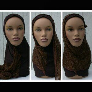 BROWN Kuwaiti Mona Instant Hijab Abaya Muslim Islamic Headcover Women Head Scarf